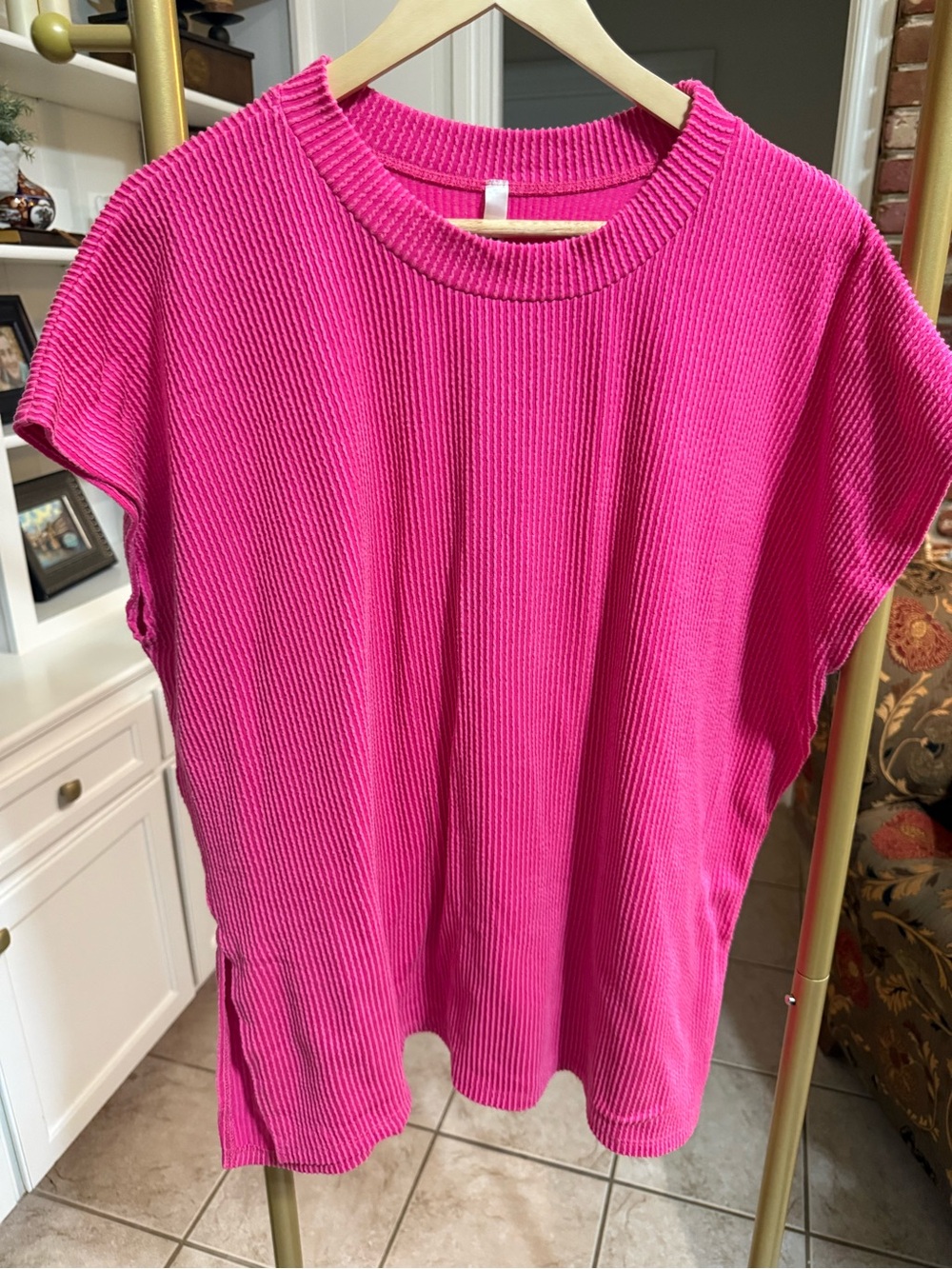Magic Fit Hot Pink Ribbed Short Sleeve Top S/M